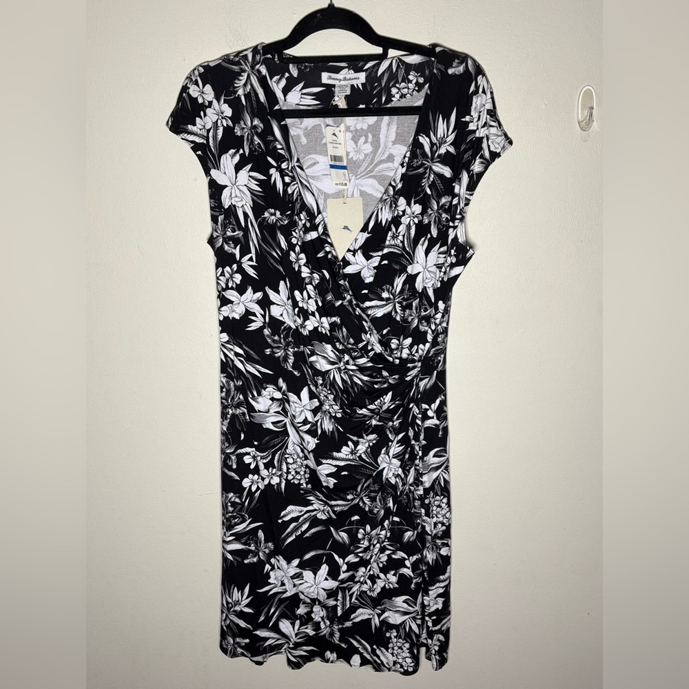 Tommy Bahama Black and White Floral Wrap Dress size XL